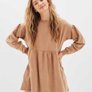 American Eagle Long-Sleeve Fleece Babydoll Mini Sweater Dress